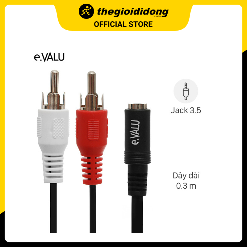 Cáp chuyển 2RCA sang 3.5mm Âm 30 cm e.VALU LRCA-01 - Hàng chính hãng