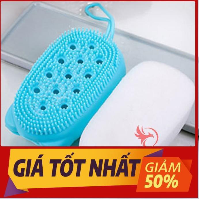 Bông tắm bọt biển silicon tạo bọt kỳ ghét cọ chà lưng tẩy tế bào da chết miếng mút 2 mặt lông siêu mềm