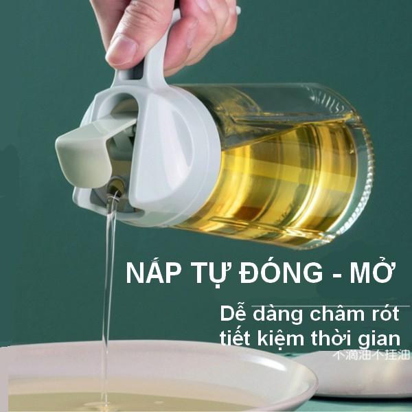 Chai Đựng Dầu Ăn, Bình Rót Dầu Bằng Thủy Tinh Thông Minh Tự Động Mở Nắp Dung Tích 630ml 0201