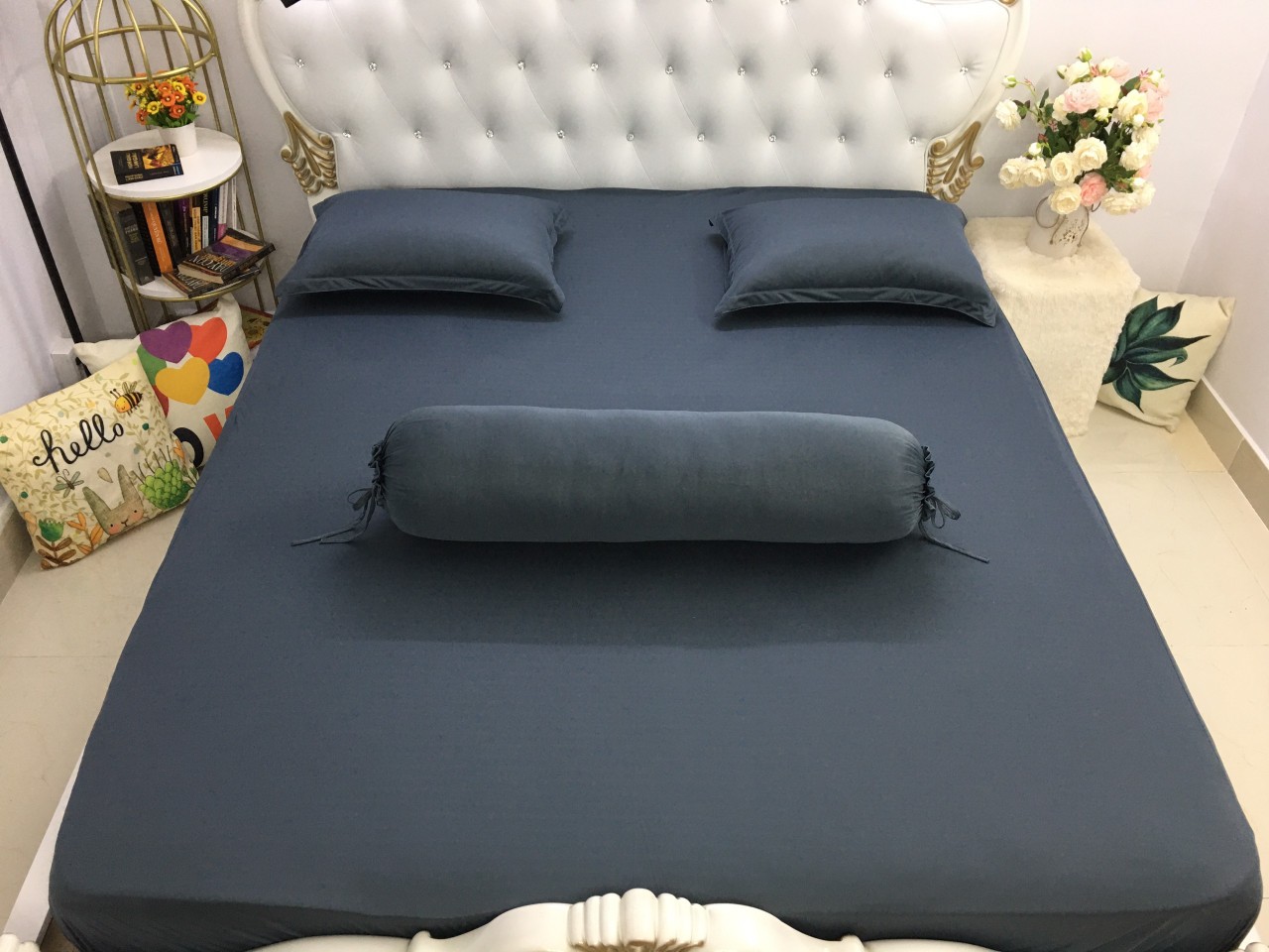 Bộ Drap gối Thun Hàn Quốc 4 món { drap và 3 áo gối}