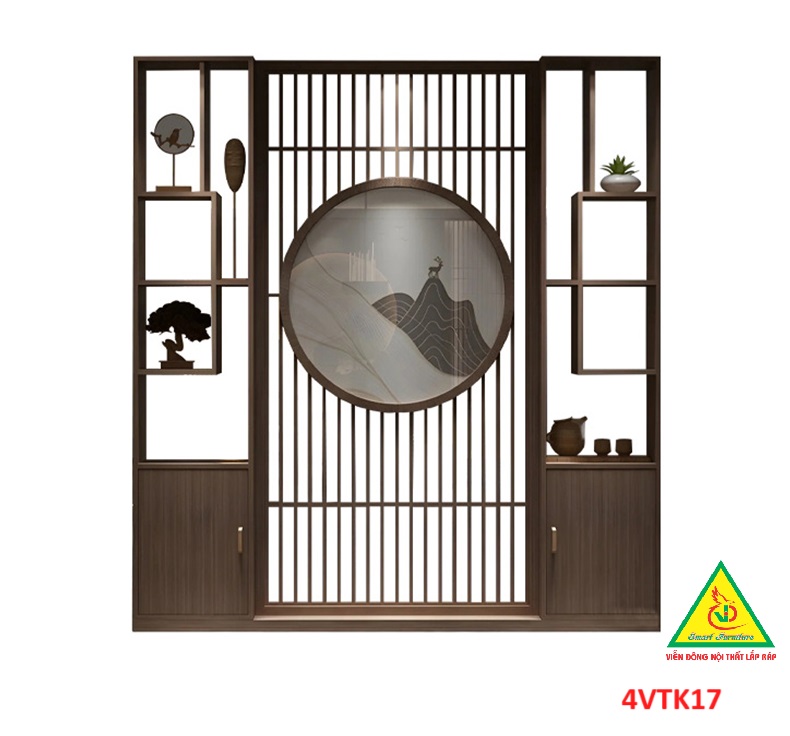 Vách ngăn phòng khách, vách ngăn tủ kệ bằng gỗ 4VTK17- Nội thất lắp ráp Viendong adv