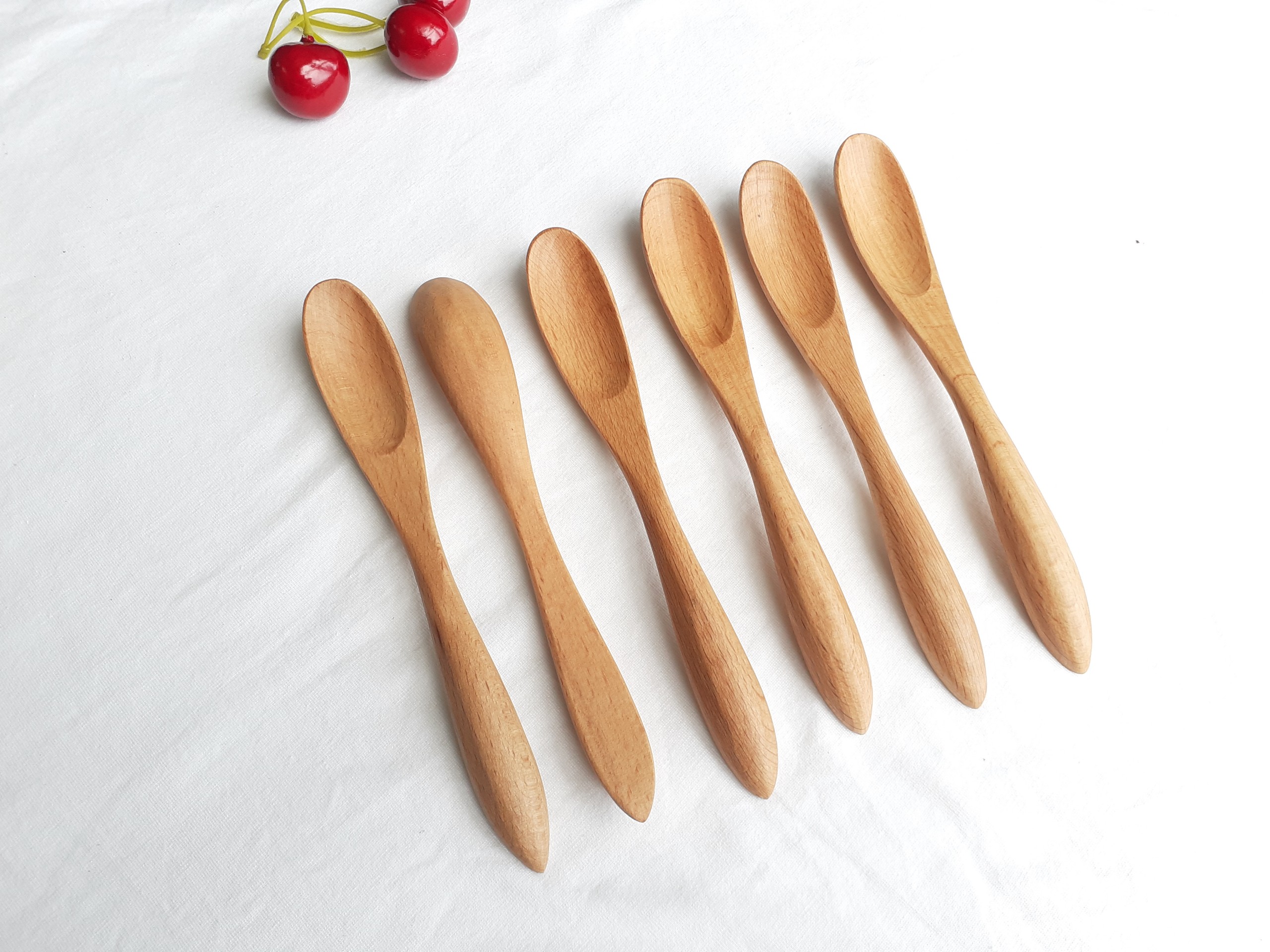 Bộ 6 thìa muỗng cà phê, sinh tố GỖ ĐÀO nhỏ màu sáng 15cmx2cm
