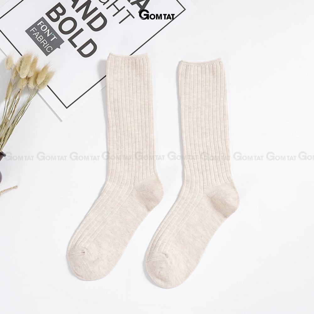 Tất nữ cổ cao GOMTAT trơn gân chìm nhiều màu, vớ cổ cao nữ chất liệu cotton mềm mịn thoáng mát, êm chân - GAMTAM-CAO-FIVE-4002