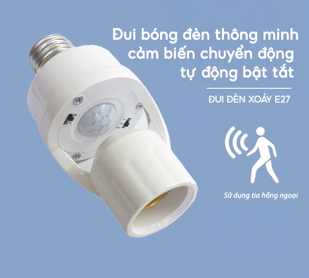 Đui Đèn Cảm Biến Chuyển Động E27, Tự Động Bật Tắt Thông Minh khi có người