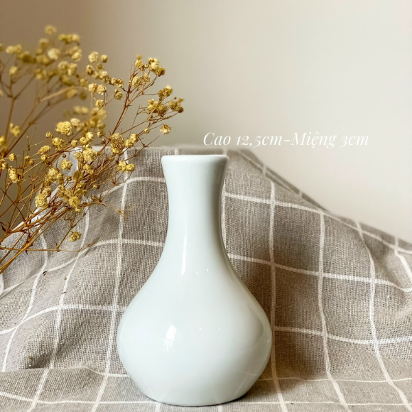 Lọ Hoa Gốm Sứ Mini Bát Tràng Men Trắng Mỹ Nghệ Việt