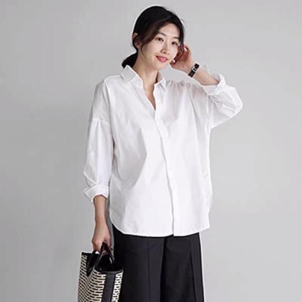 Áo sơ mi trắng dài tay chất lụa hàn oversize, sơ mi trắng basic