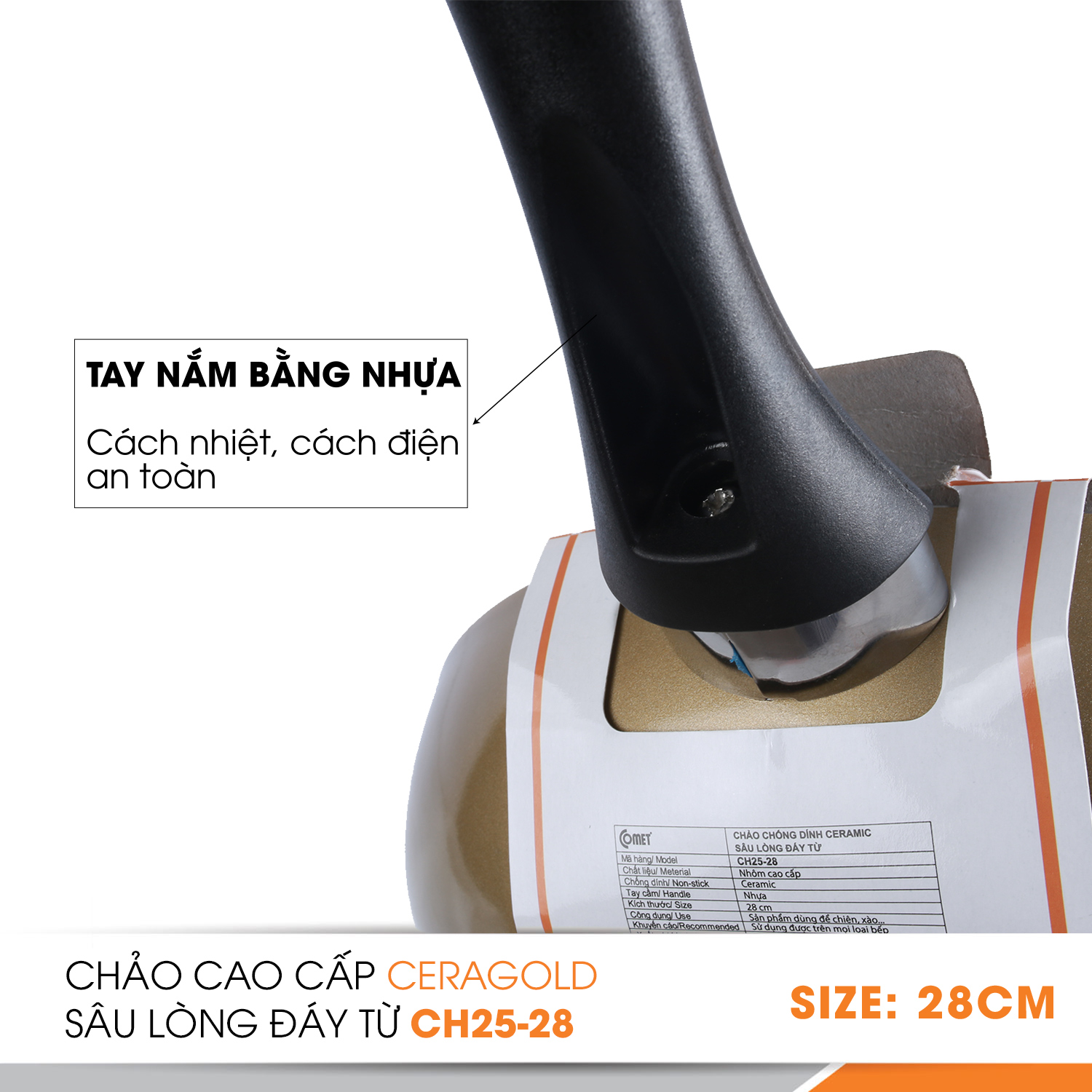 Chảo chống dính cao cấp lòng sâu đáy từ Comet CH25-28 (Giao màu ngẫu nhiên)