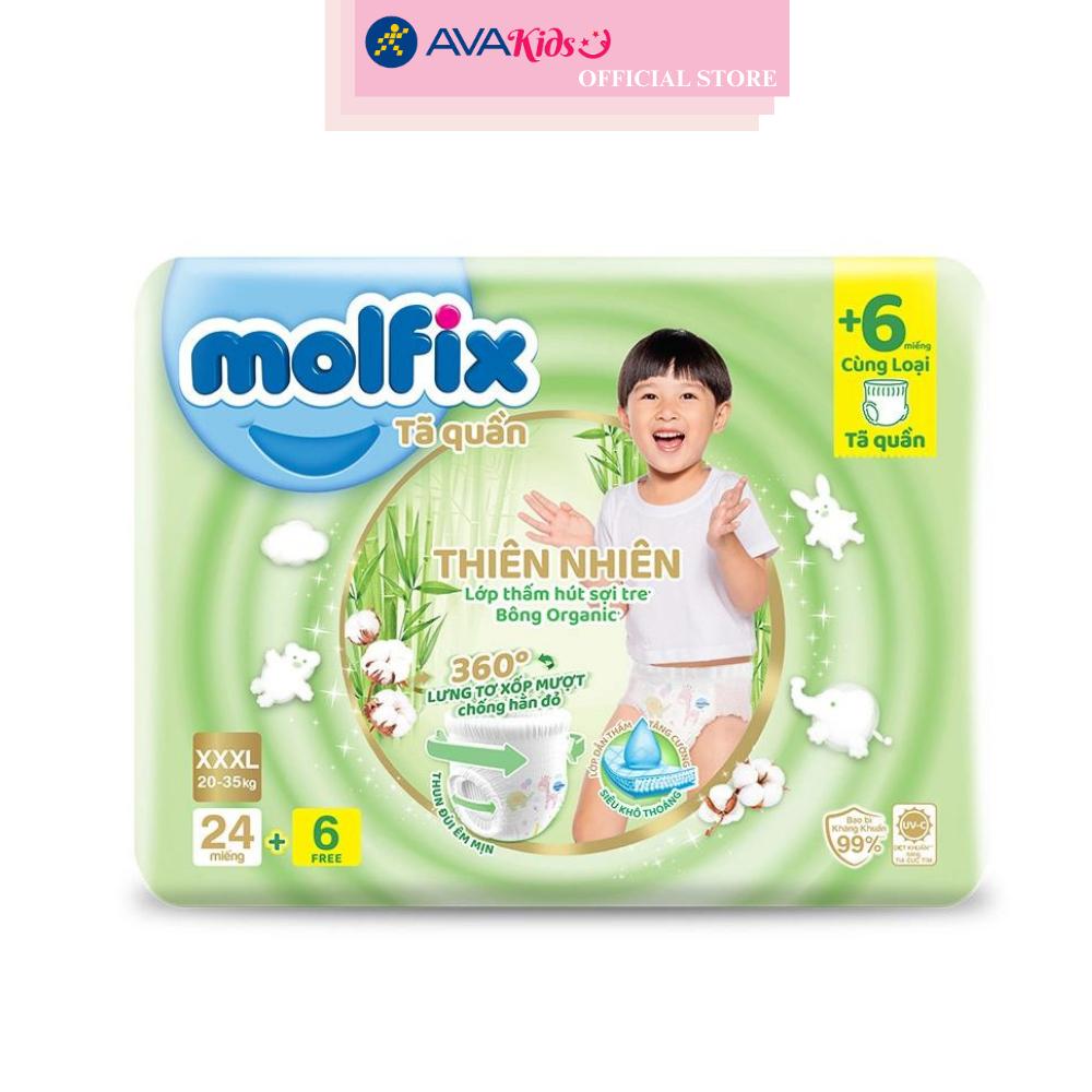Tã quần Molfix thiên nhiên size XXXL 24 + 6 miếng (20 - 35 kg)