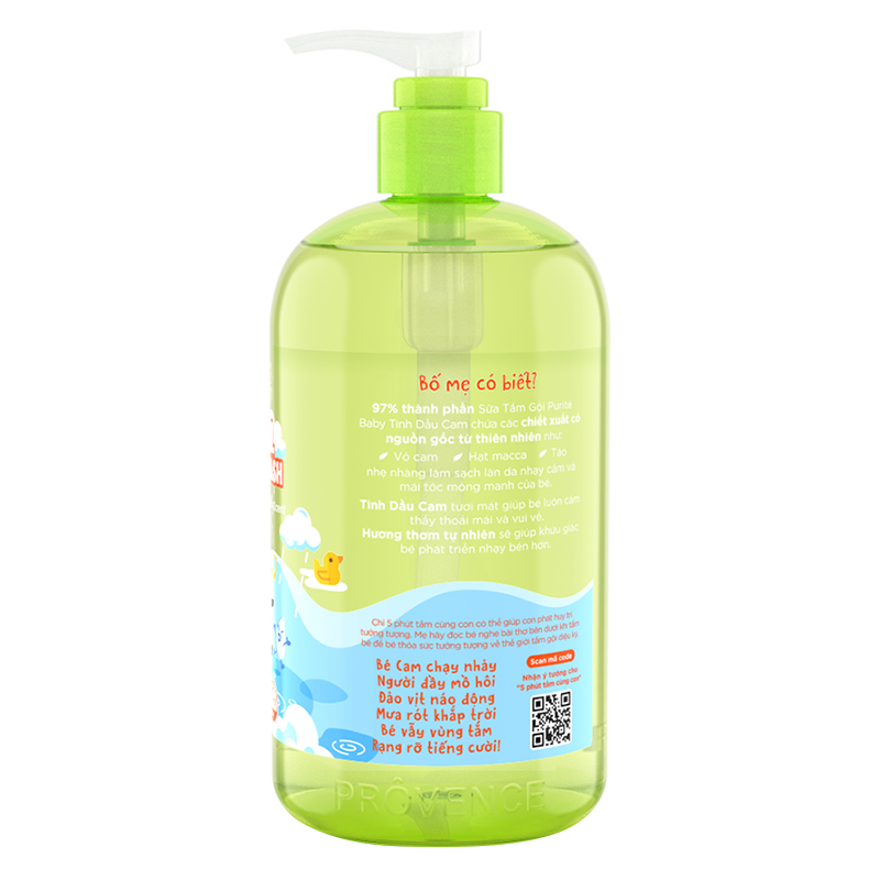 Sữa Tắm Gội Purité Baby Tinh Dầu Cam  Natural 2in1 Baby Wash Orange Oil (500ml)