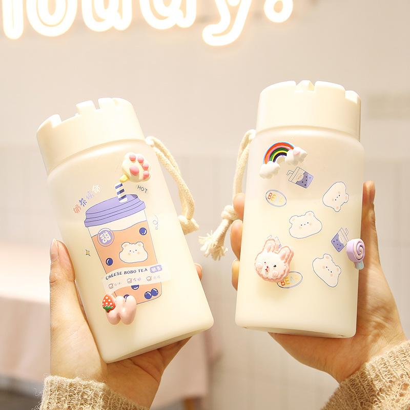 Bình Nước Dễ Thương Cô Gái Hoạt Hình Gấu Nhỏ 400ML Giáng Sinh Lễ Hội Tặng Không Chứa BPA Chống Rò Rỉ Sữa Hàn Quốc Mờ cốc - B-4, B-4