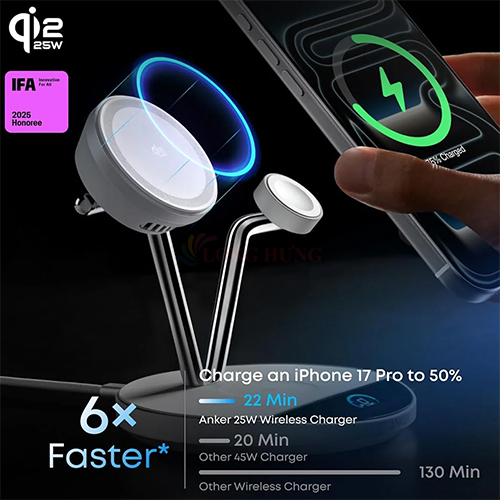 Đế sạc Anker Prime MagGo Wireless Charging Station 3 in 1 AirCool 25W Dock Stand B25X7 - Hàng chính hãng