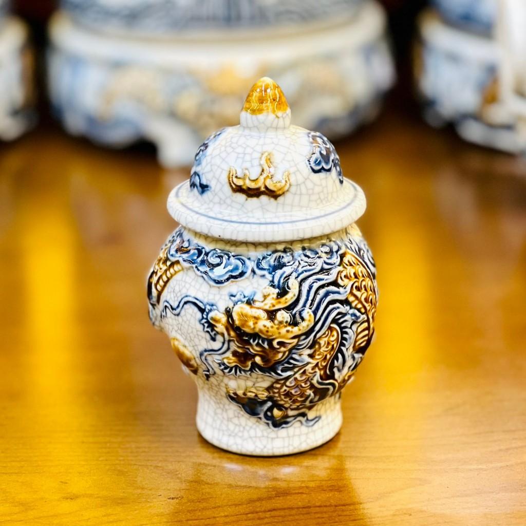 Bộ đồ thờ men rạn RỒNG VIỆT, Đồ thờ gia tiên, đồ thờ thần tài gốm sứ đắp nổi hoạ tiết rồng cao cấp