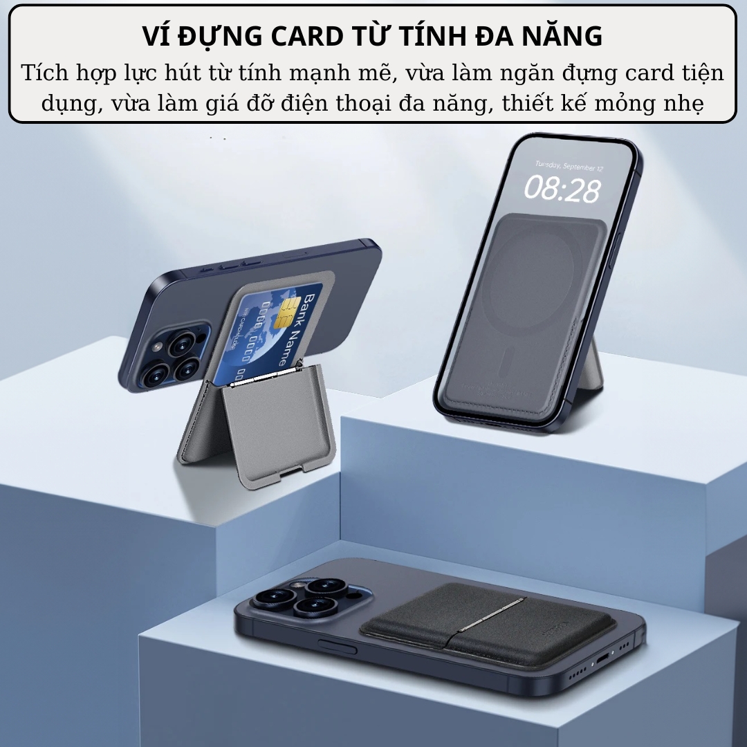 Ví da đựng Card từ tính tích hợp giá đỡ đa năng hiệu WiWU Mag Wallet ATM Visa Card Holder cho iPhone / điện thoại samsung - Hàng nhập khẩu