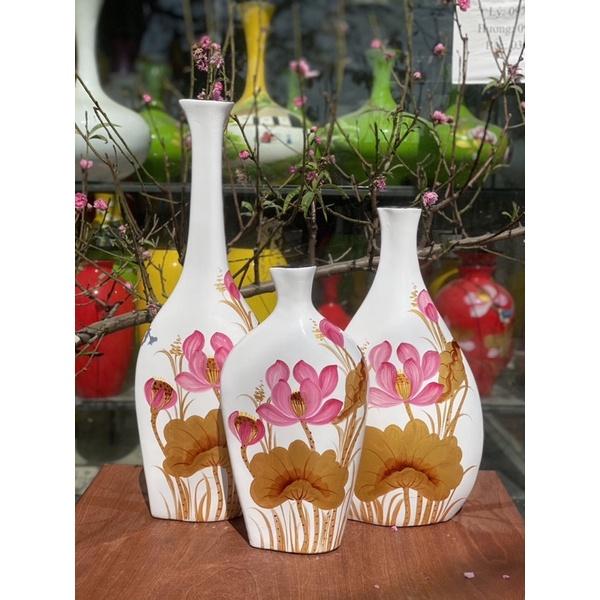 Set 3 bình Decorcm, gốm sơn mài Bát Tràng.