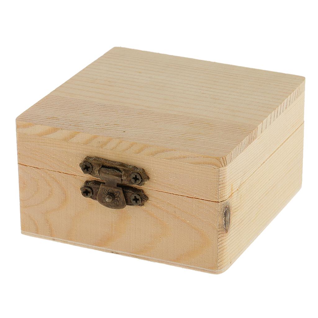 2xSquare Shape Unfinished Wooden Jewelry Gift Box for Kids DIY Craft Toys