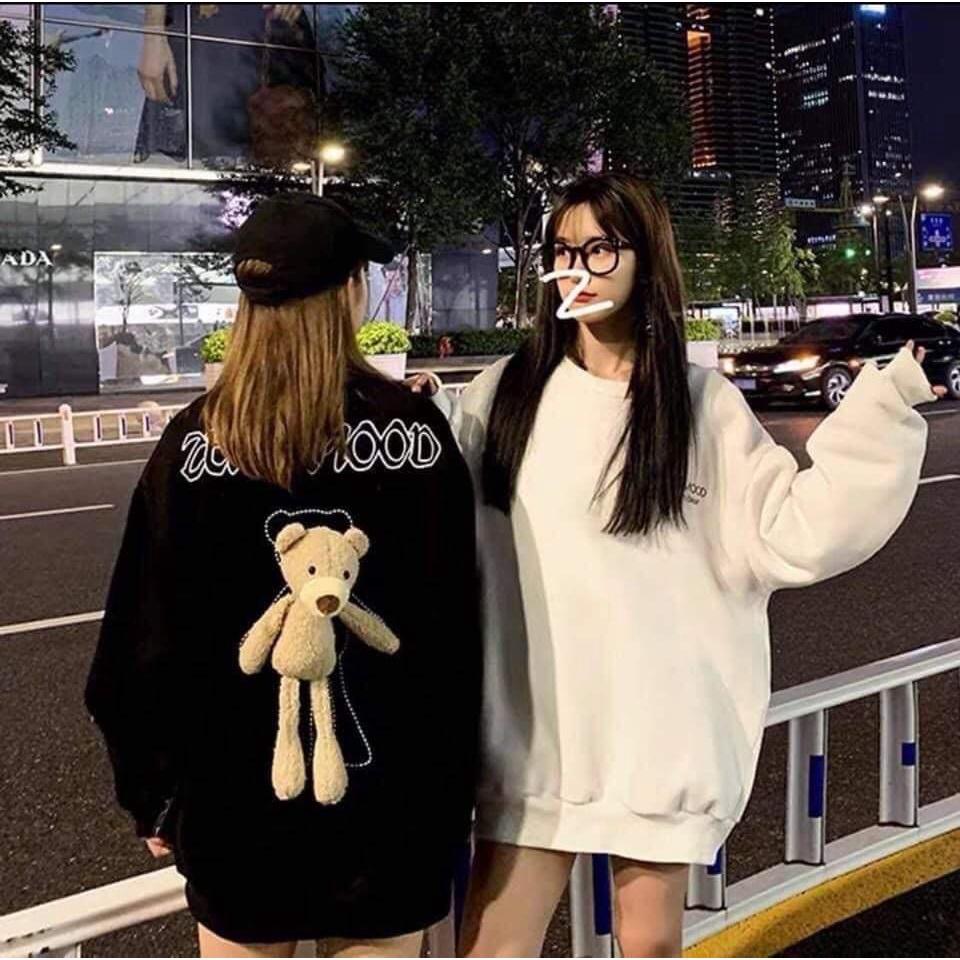 Áo sweater oversize - tặng gấu bông đính kèm có thể tháo rời - nhiều màu