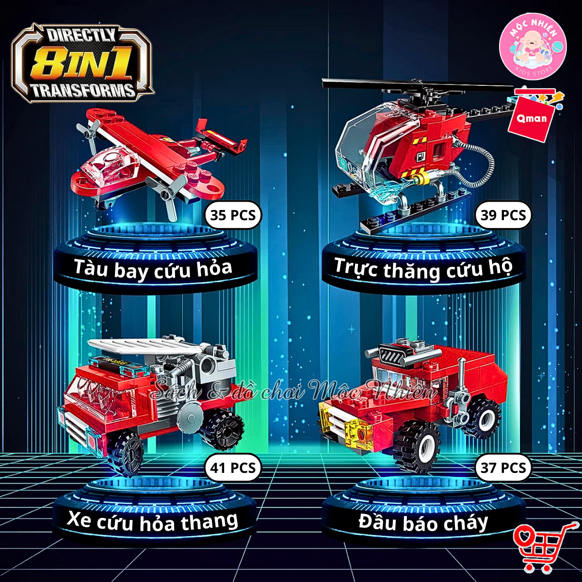 Đồ chơi lắp ráp, xếp hình Qman 1805 - Biệt đội xe cứu hỏa (313 mảnh ghép) - Dành cho bé trai từ 6 tuổi