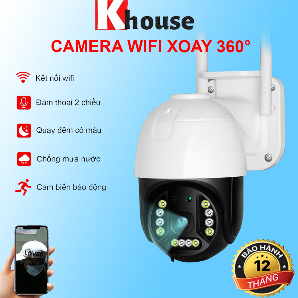 Camera Wifi Ngoài Trời Carecam PTZ 3.0Mps 2 Râu 12 Led, Camera Xoay 360 độ PTZ Full HD Giám Sát Quay Đêm Có Màu - Hàng Chính Hãng