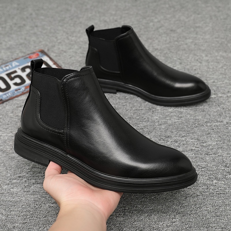 Giày Chelsea Boots Nam Cổ Lửng Màu Nâu Da Bò Nguyên Tấm Nhập Khẩu Đế Cao Su Đúc Nguyên Khối