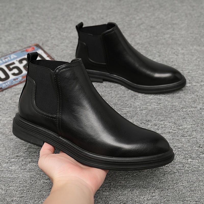 Giày Chelsea Boots Nam Cổ Lửng Màu Đen, Nâu Da Bò Nguyên Tấm Nhập Khẩu Đế Cao Su Đúc Nguyên Khối