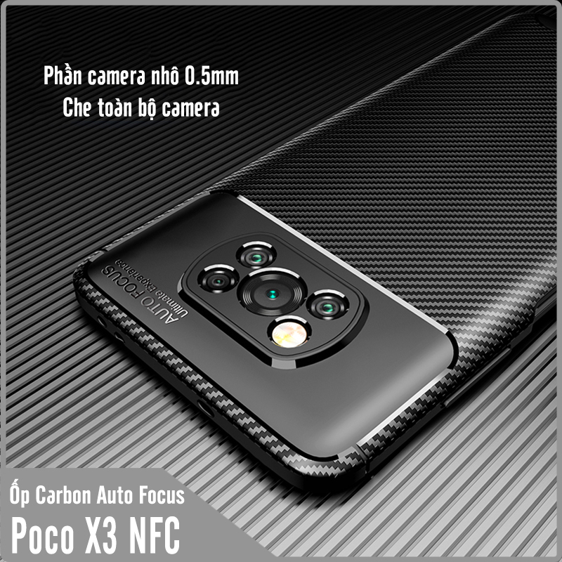 Ốp lưng cho Xiaomi Poco X3 NFC chống sốc Carbon Auto Focus - Hàng Nhập Khẩu