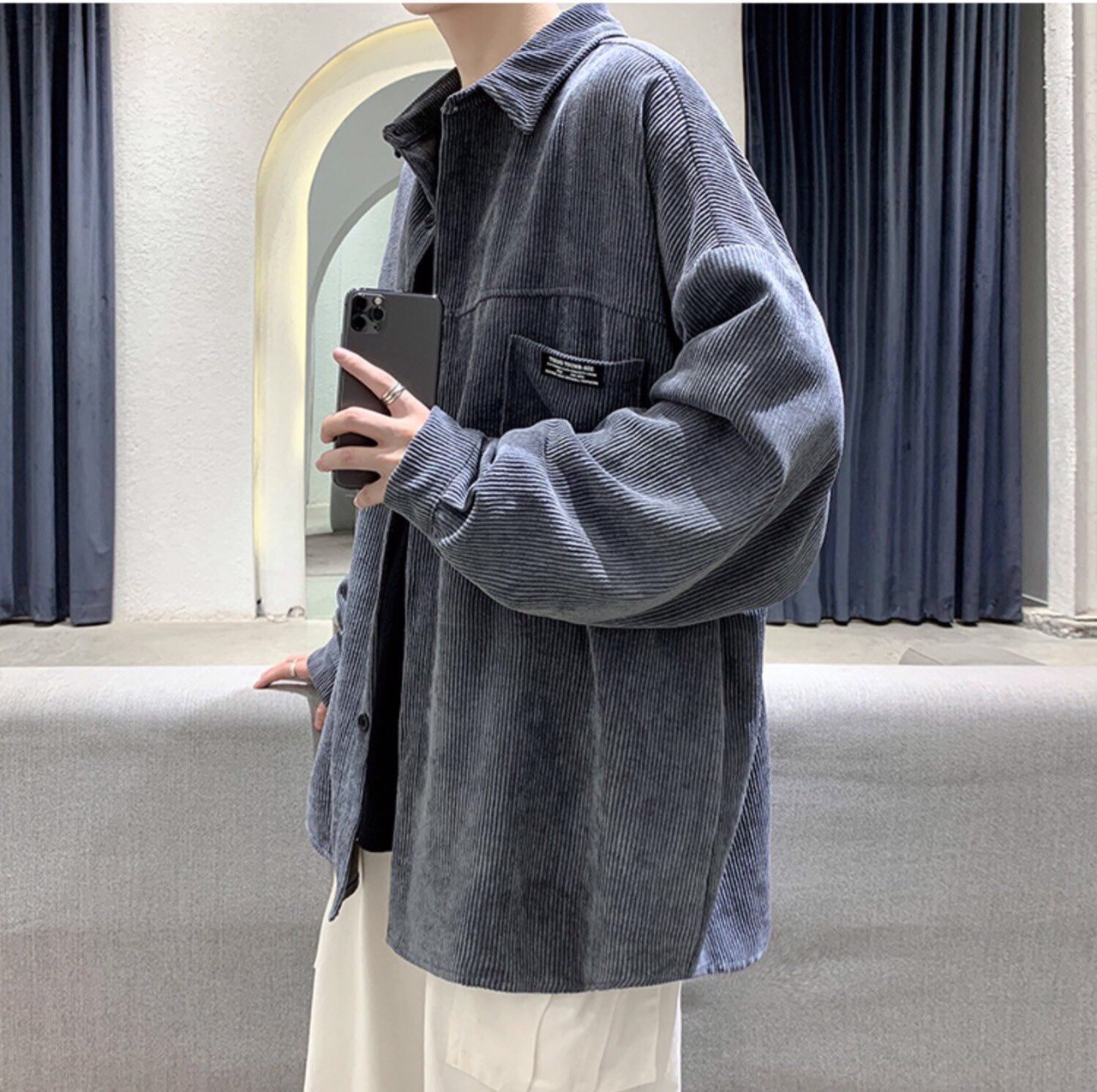 Áo sơ mi unisex form rộng - somi nam nữ sọc số 3
