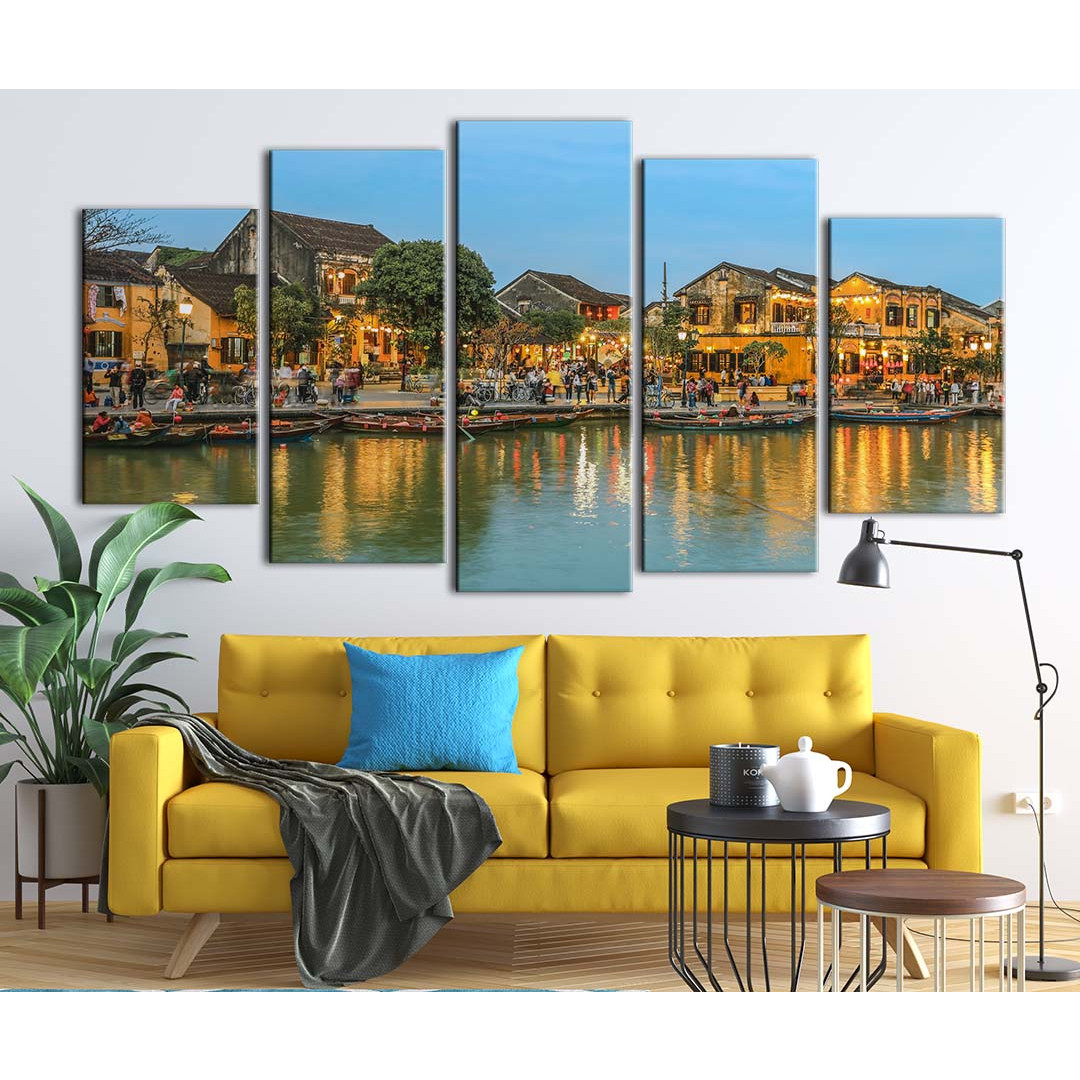 Bộ 5 tranh canvas treo tường phong cảnh phố cổ Hội An về đêm - B5T019