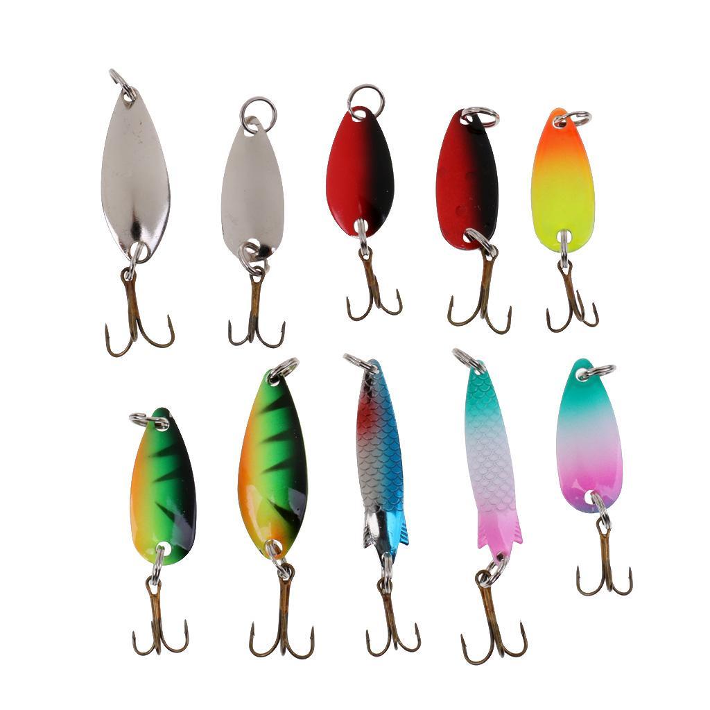 10Pcs/30Pcs Metal Fishing Lures with Treble Hooks - Assorted Spoon Baits for Bass Salmon Trout