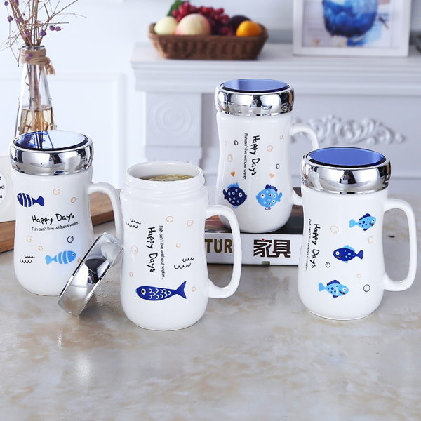 Ly sứ giữ nhiệt happy days Nắp tráng gương