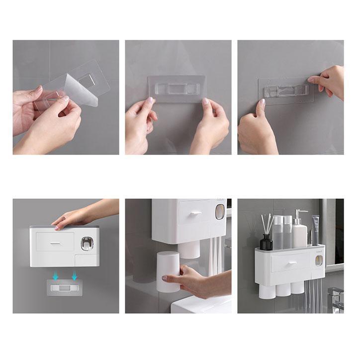 Bộ Nhả Kem Đánh Răng Tự Động OENON, Cốc Hút Từ Tính Không khoan tường