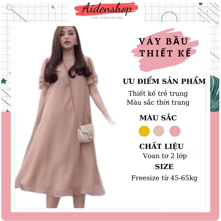 Váy bầu công sở suông Aidenshop đầm bầu thiết kế thời trang chất voan tơ loại 1