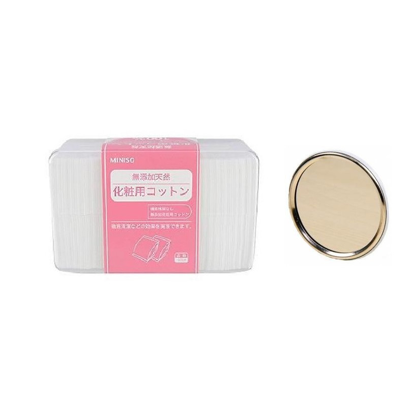 Bông Tẩy Trang Miniso Natural Cotton Pads 1000 Miếng tặng gương trang điểm mini dễ thương tiện dụng