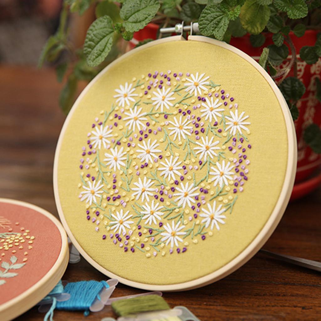 Embroidery Hoop Kids Adult Cross Stitch Threads Kits Flower Leaves 2 Styles