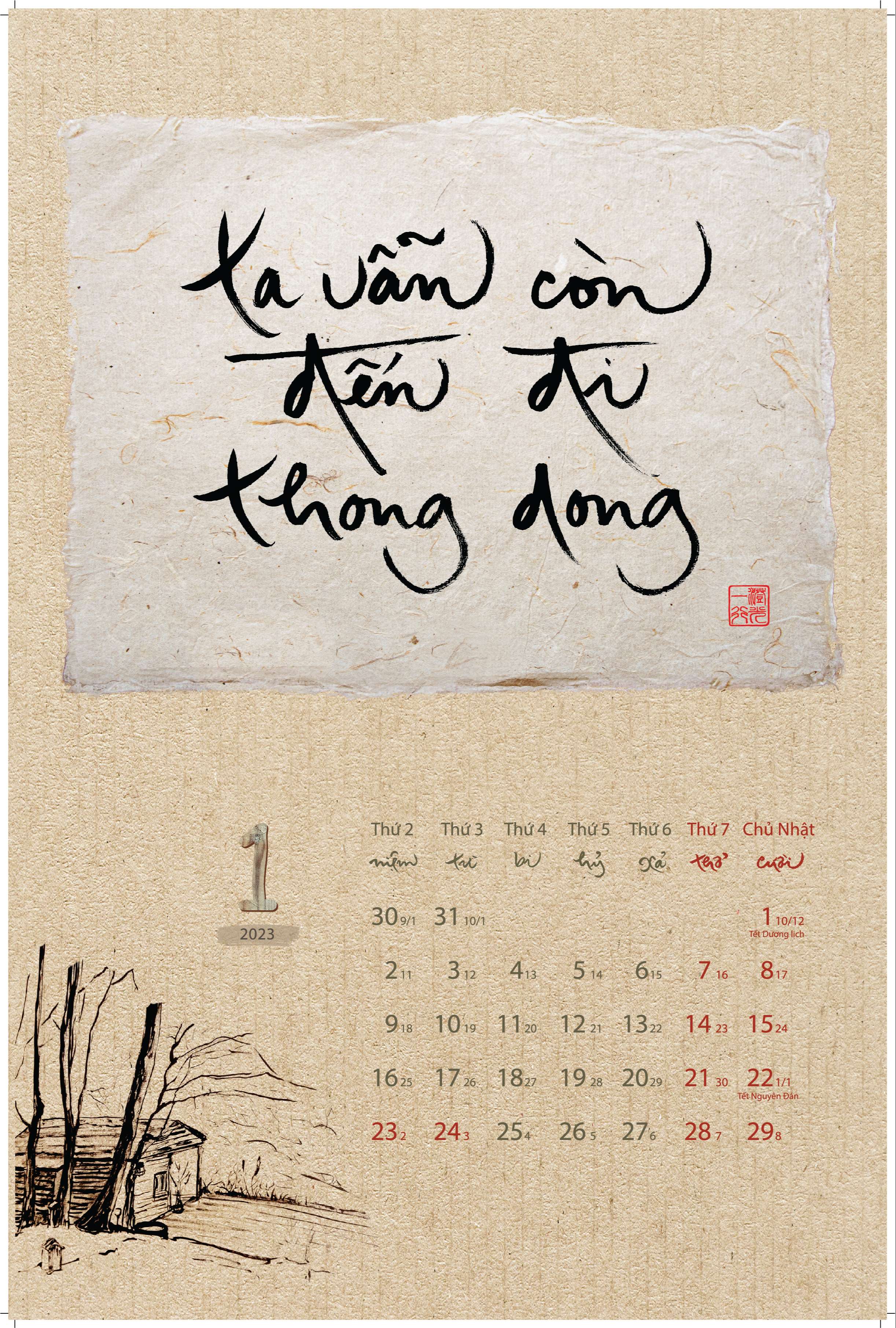 LỊCH TREO TƯỜNG 2023: BỘ LỊCH THƯ PHÁP LÀNG MAI: THẦY CÓ TRONG TA - THƯ PHÁP THÍCH NHẤT HẠNH - Thaihabooks