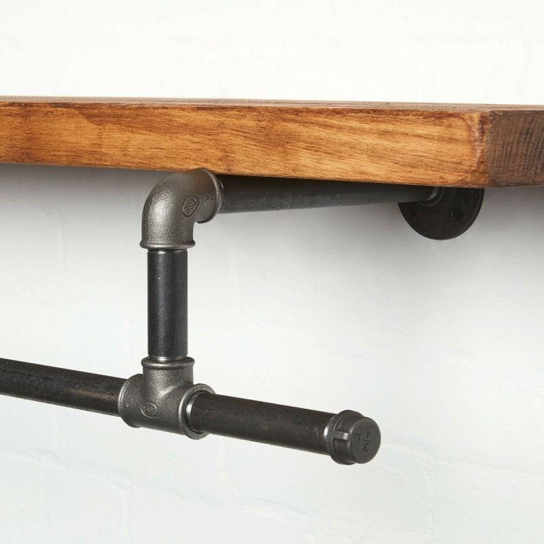 Kệ treo tường ống nước vintage, kệ ống nước cao cấp kiêm giá treo quần áo decor trang trí đẹp