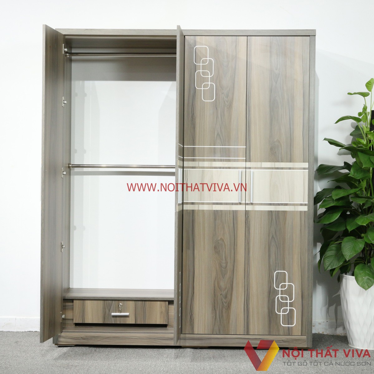 Tủ Quần Áo 4 Cánh Gỗ MDF Màu Nết Chạy Chỉ Chạm Họa Tiết Tinh Xảo Đẹp