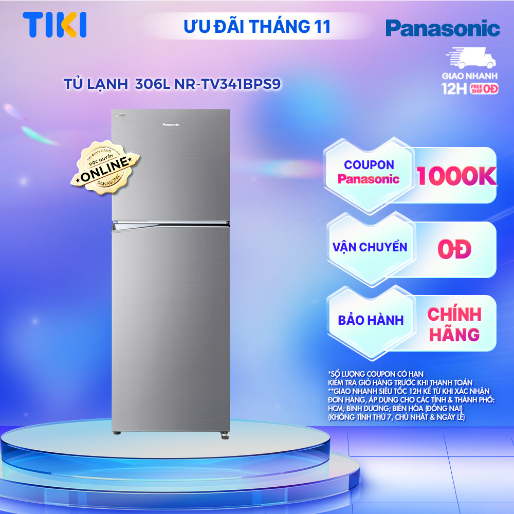 Tủ lạnh Panasonic 2 cánh ngăn đá trên NR-TV341BPS9 – Dung tích 306L – Hành chính hãng