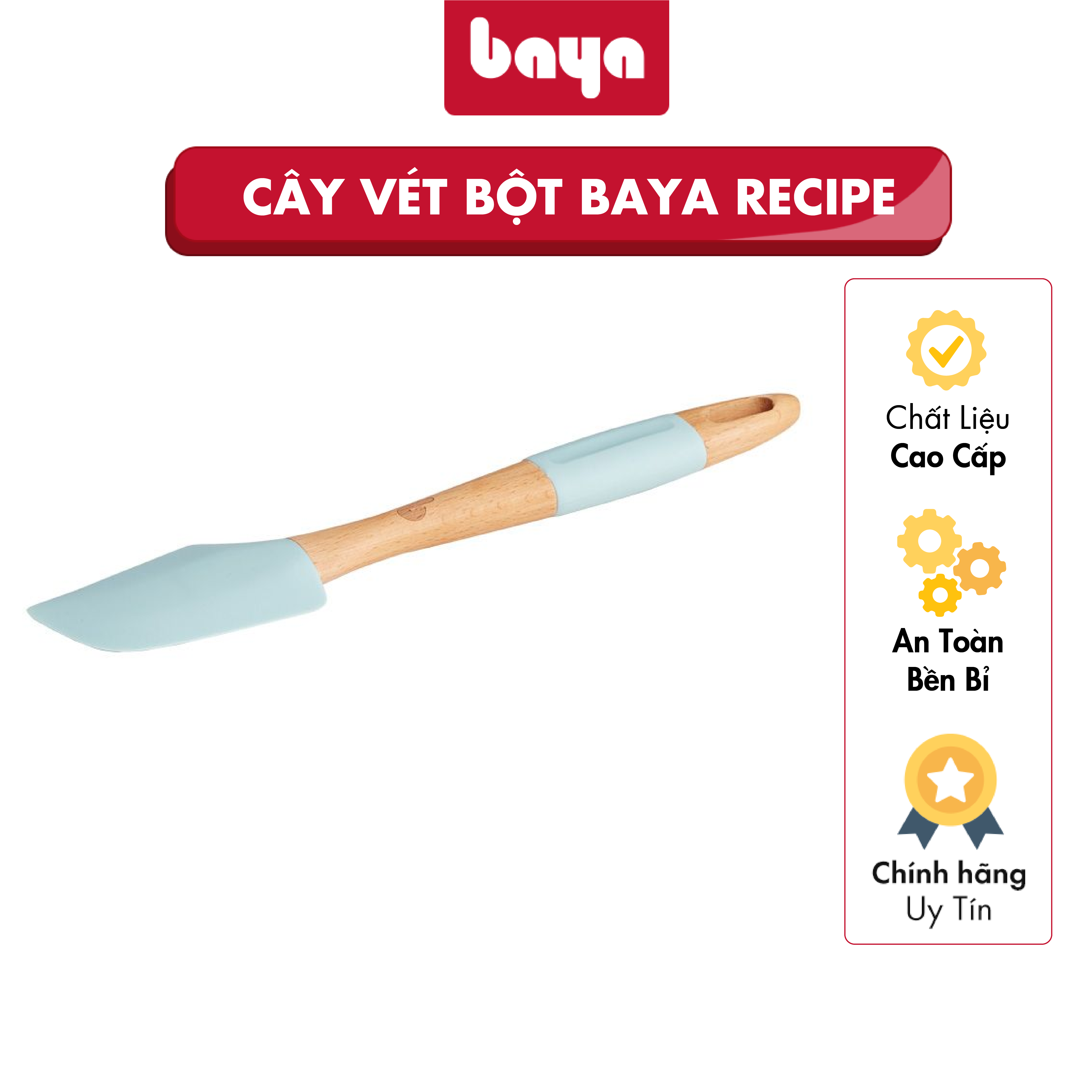 Cây Vét Bột Silicon Cán Gỗ Bọc Nhựa Cao Cấp BAYA RECIPE Màu Xanh Ngọc Thiết Kế Hiện Đại Giúp Trộn, Vét Bột Dễ Dàng 4063