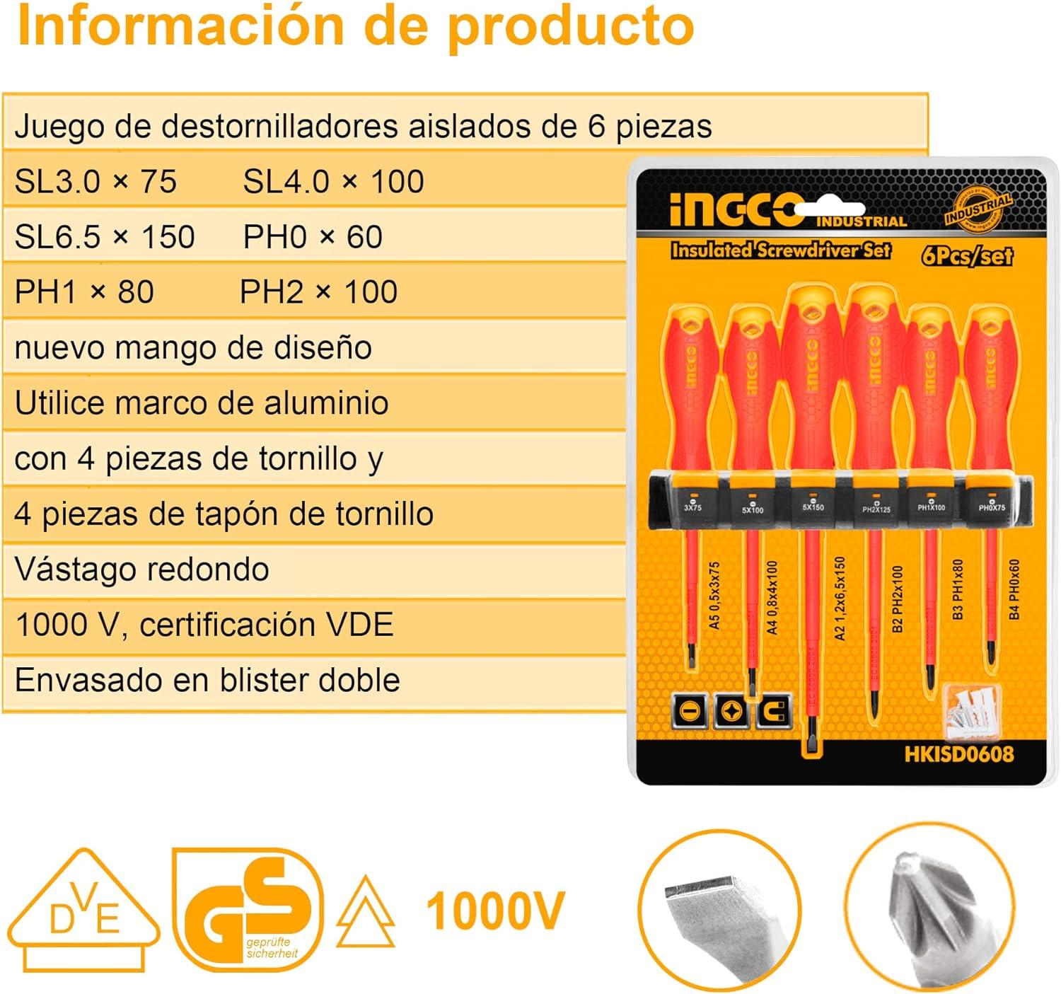 BỘ TUỐC NƠ VÍT CÁCH ĐIỆN 6 CÂY INGCO HKISD0608 - HÀNG CHÍNH HÃNG