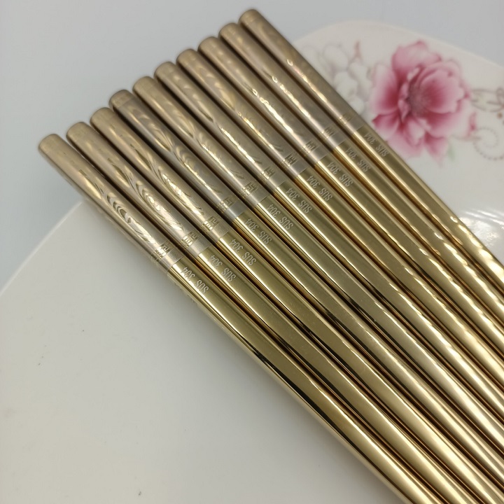 Bộ 5 đôi đũa inox 304 màu vàng cao cấp