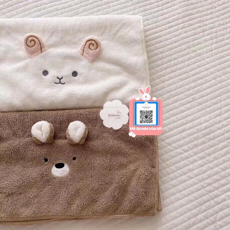 Top khăn mặt khăn tắm nhập khẩu Nhật vải Microfiber siêu thấm hút, siêu nhẹ cho bé hình thỏ gấu  đáng yêu