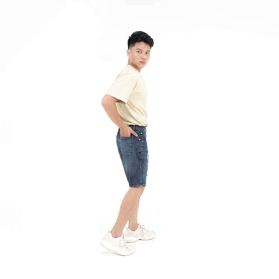 Quần Short Jeans Nam Form Slimfit Cotton Xanh Rách - Hunter X-Rays S51