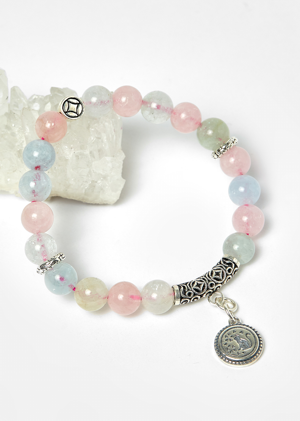 Vòng beryl đa sắc phối charm bạc hạt 8mm - Ngọc Quý Gemstones