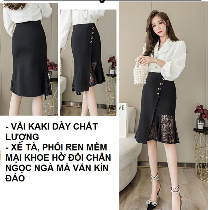 [CAO CẤP] Chân váy phối ren cao cấp V3 chất lượng, co dãn, dự tiệc, váy văn phòng Cỏ Boutique