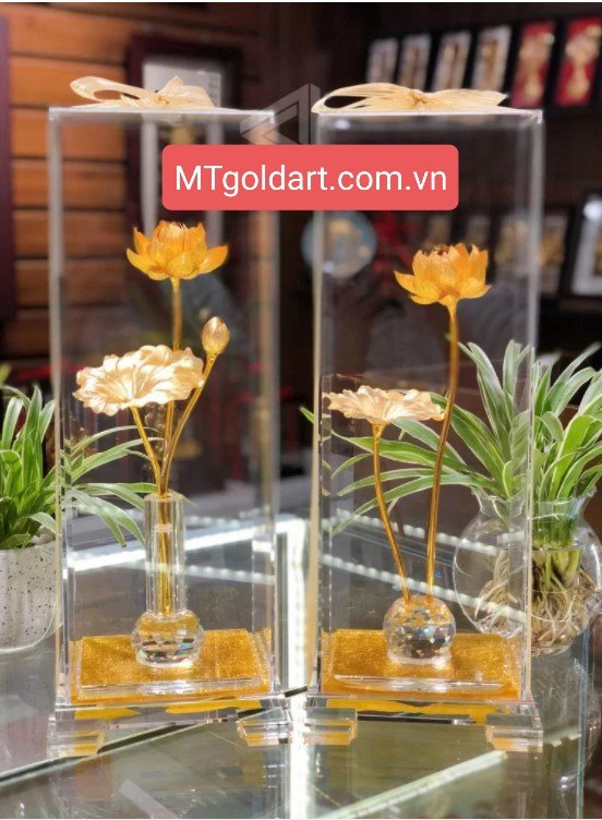 Chậu sen dát vàng MT Gold Art- Hàng chính hãng, trang trí nhà cửa, quà tặng dành cho sếp, đối tác, khách hàng