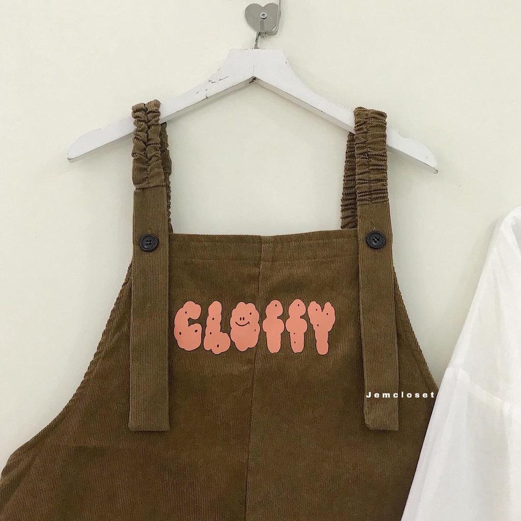 Yếm Váy Form Rộng Nữ Cloffy Chất Liệu Nhung Gân Đầm Yếm Xinh Xắn Phong Cách Ulzzang Hàn Quốc Năng Động Thoải Mái 7167