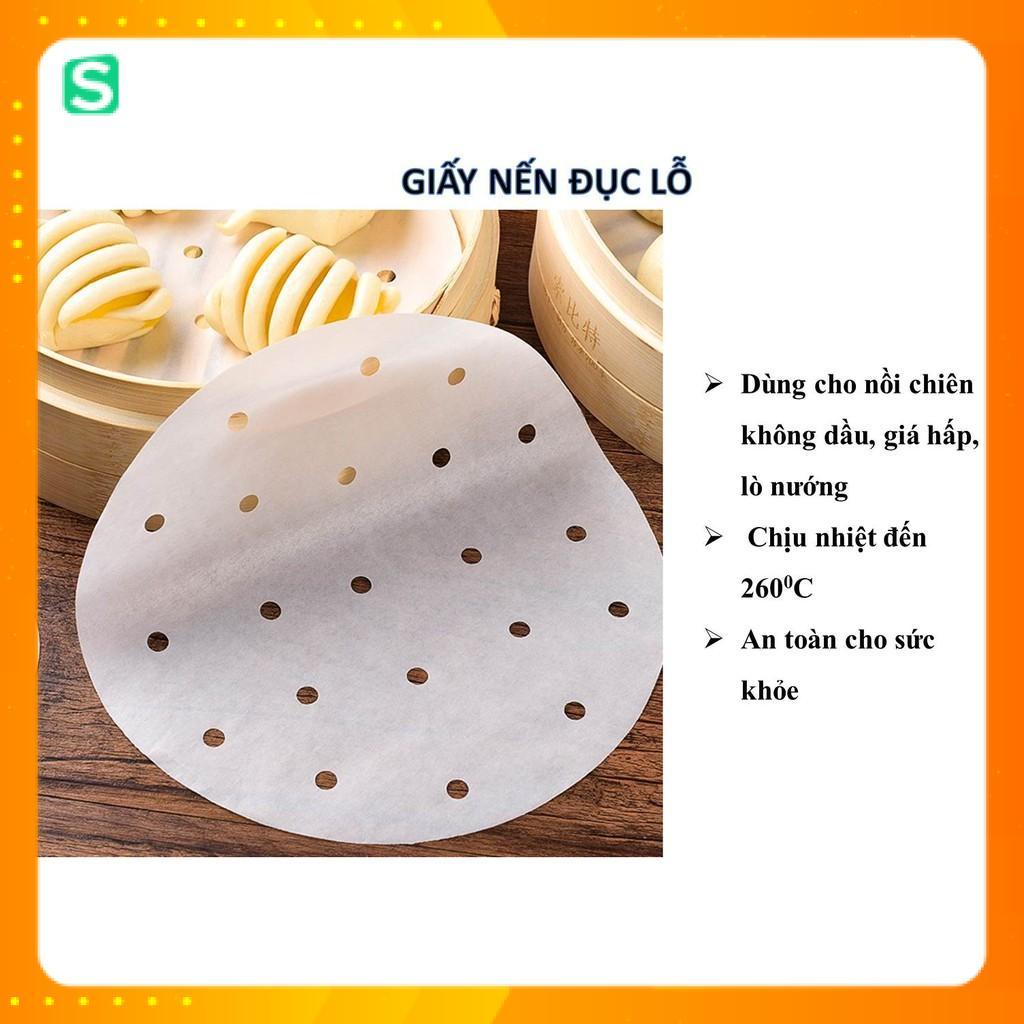 combo 100 tờ giấy nến đục lỗ cao cấp dùng lót nồi chiên không dầu (size 23cm)