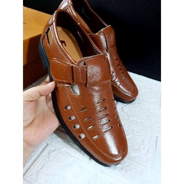 Giày rọ nam trung niên đi mùa hè chất da bò thật, đế giày được khâu chắc chắn, da bò thật 100%