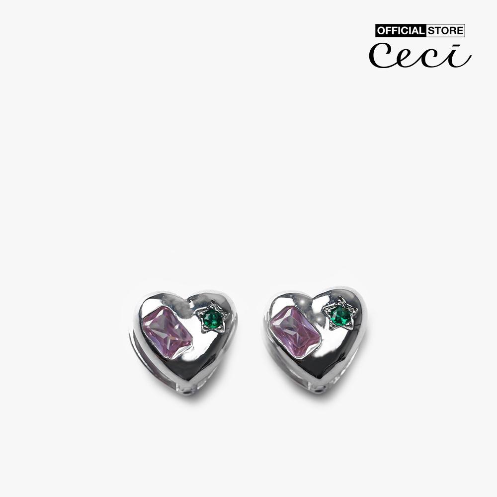 CECI - Khuyên tai nữ thiết kế trái tim phối đính đá độc đáo CC1-06000149