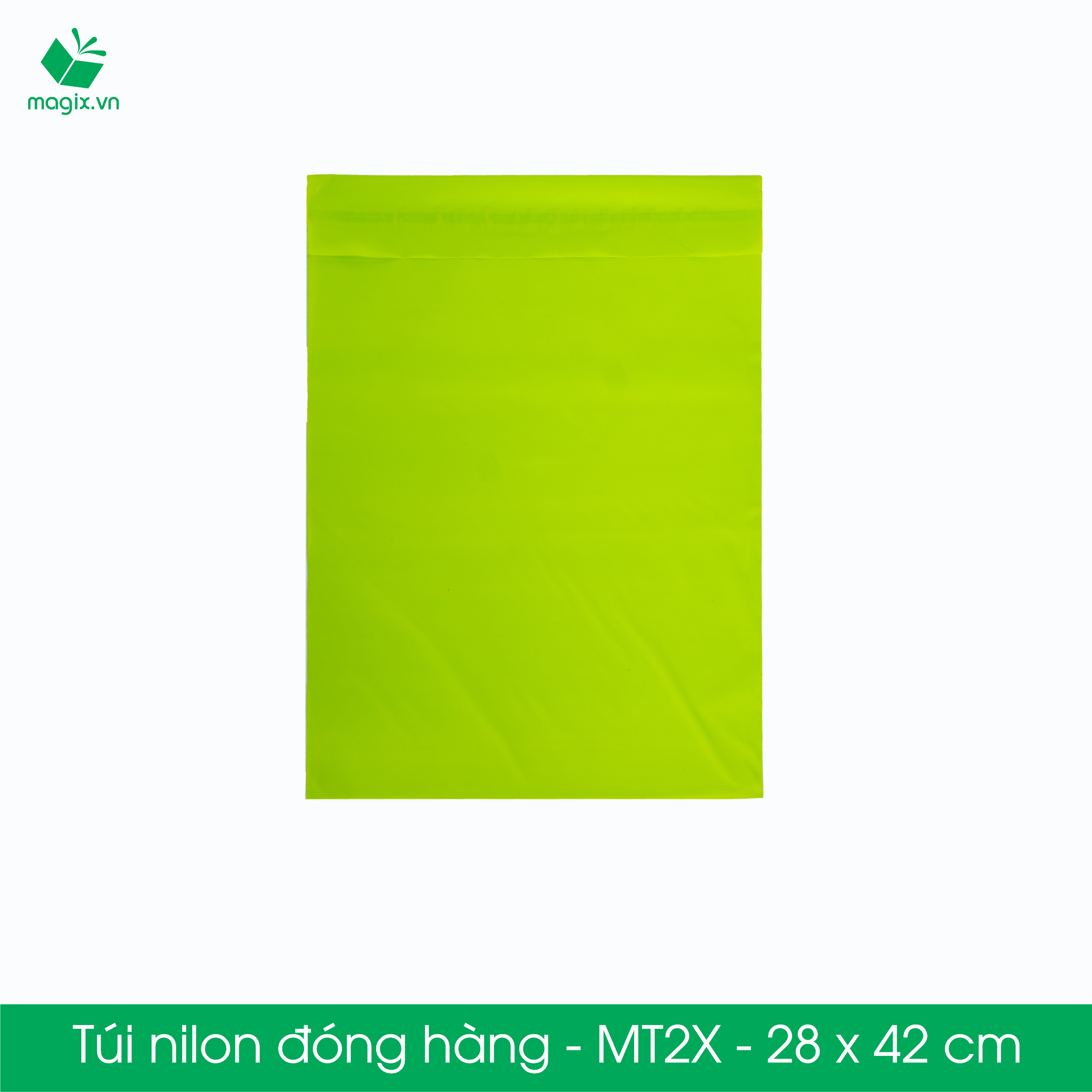 MT2X - 28x42 cm - Túi nilon gói hàng - 100 túi niêm phong đóng hàng màu xanh lá mạ